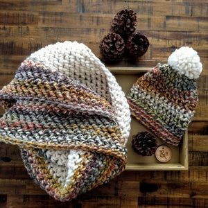 Dark rainbow and cream infinity scarf (handmade)